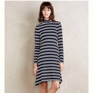 Anthropologie Maeve Striped Turtleneck Swing Dress size LP